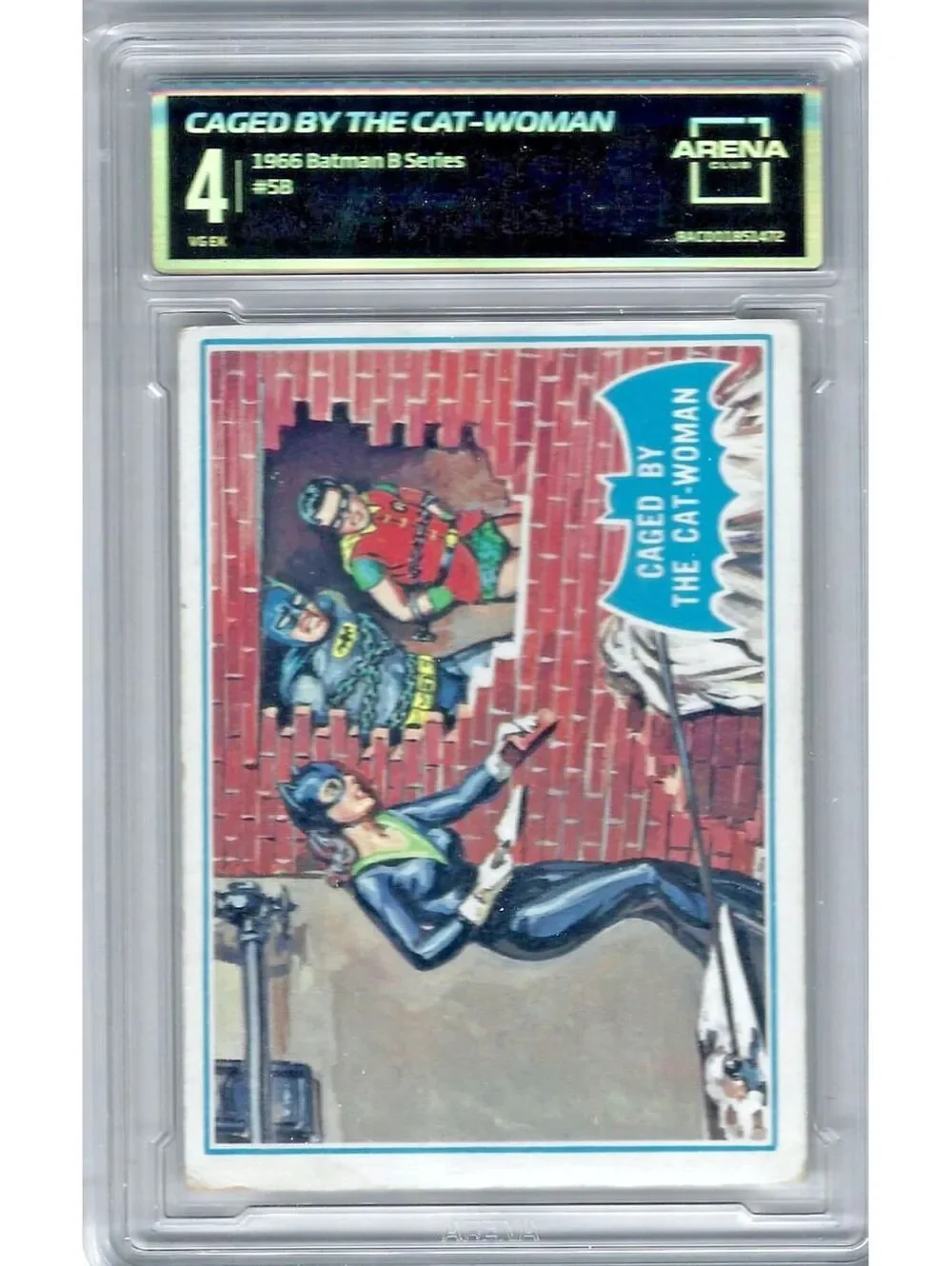 1966 Topps BATMAN B Series BLUE Bat #5B CAGED BY THE CAT-WOMAN Graded 4